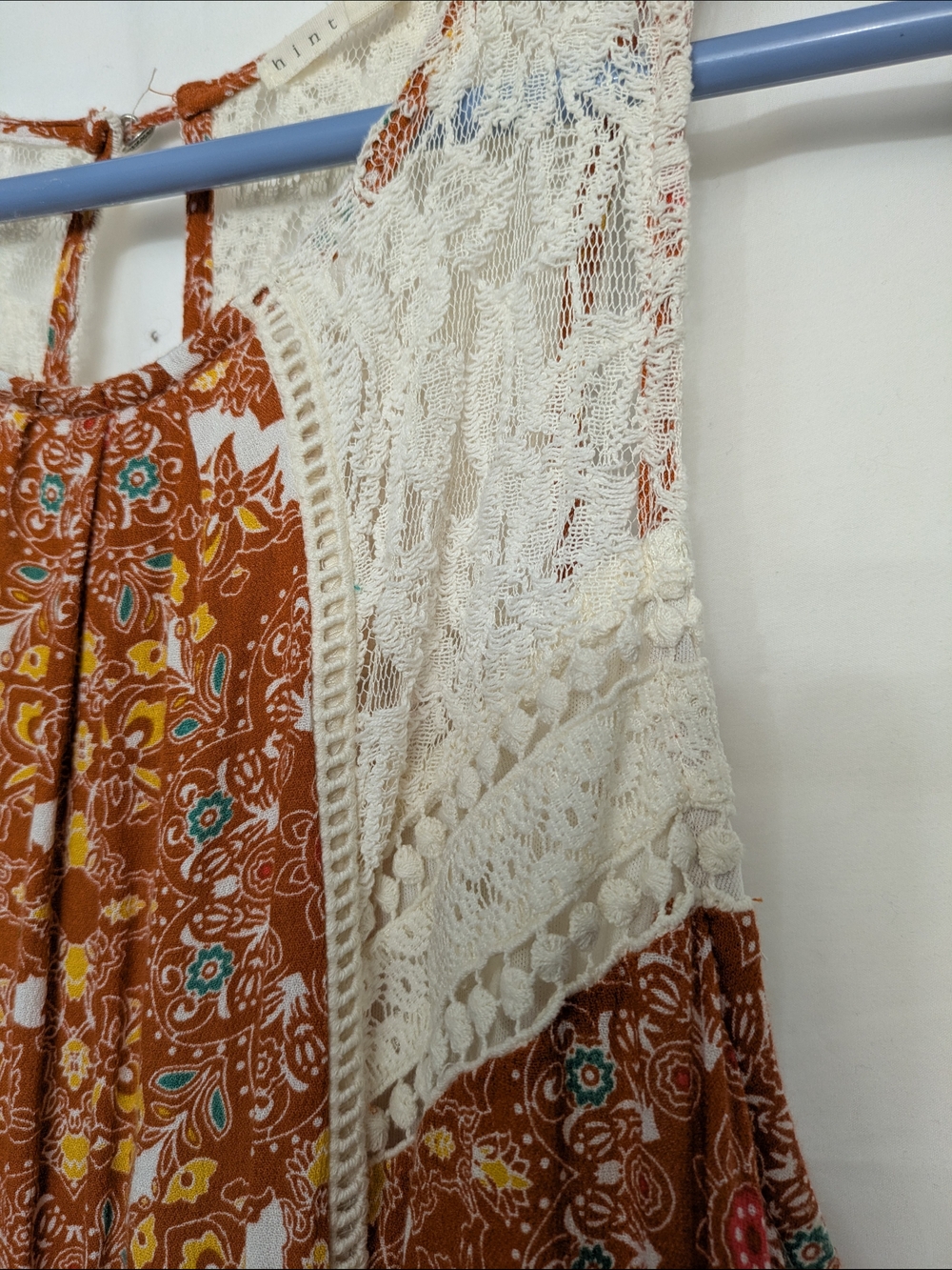 Boho Crochet Panel Maxi Dress in Rust Floral - Picture 4 of 8